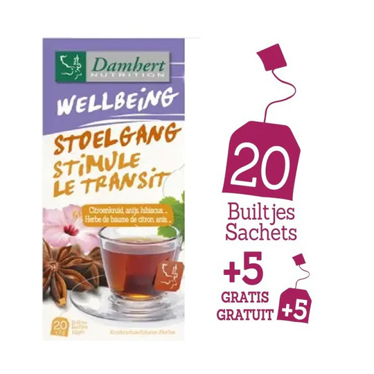 Damhert Wellbeing Tea Time Stimule Le Transit Infusion D’Herbes 20+5 Sachets