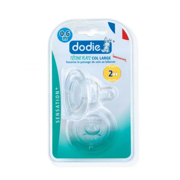 Dodie 2 Tétines Plates Sensation+ Col Large Débit 2 0-6m