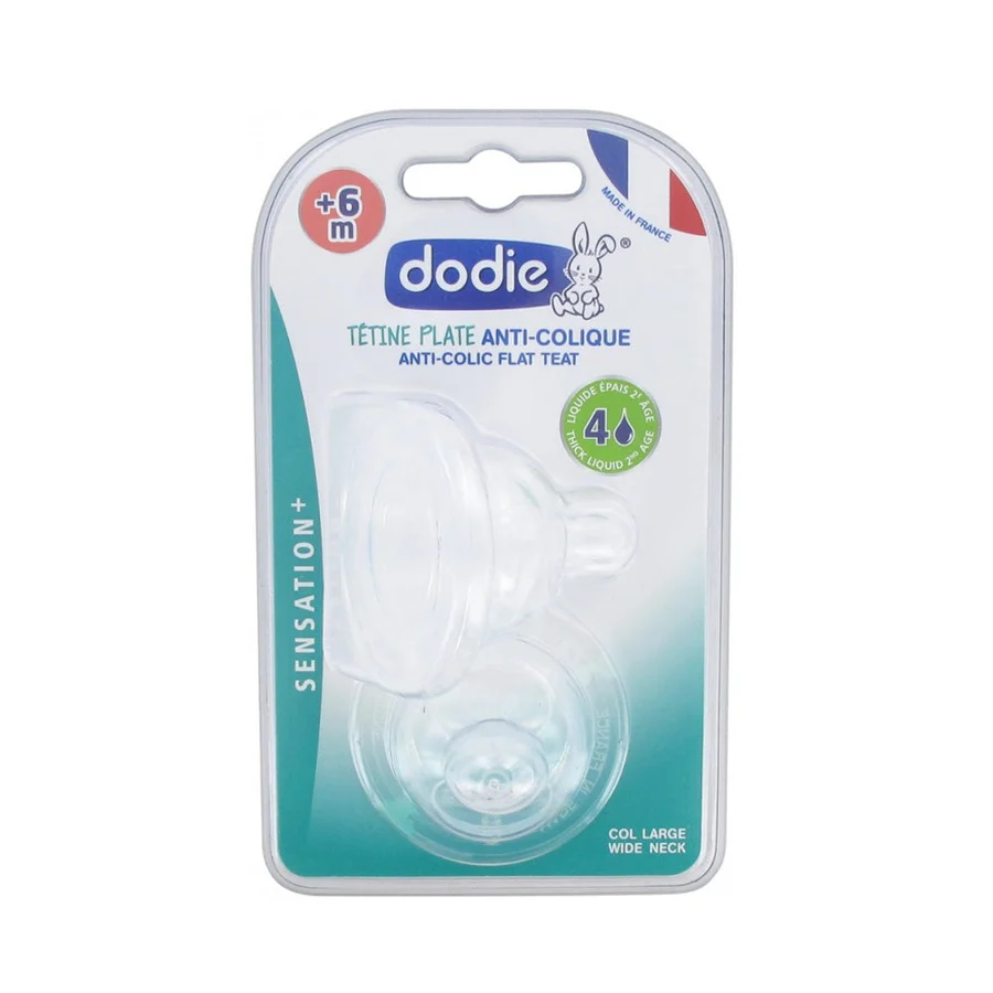 Dodie 2 Tétines Plates Sensation+ Col Large Débit 4 +6m