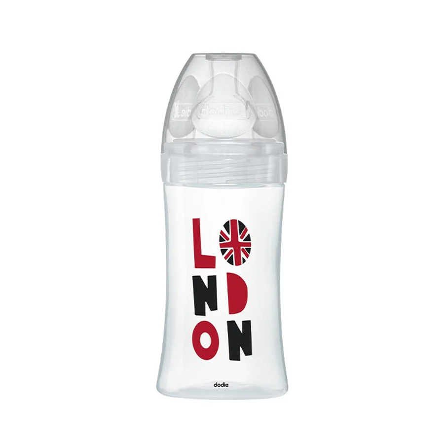 Dodie Biberons Verre Sensation+ Anti-Coliques Tétine Plate Débit Lent London +0m 270ml
